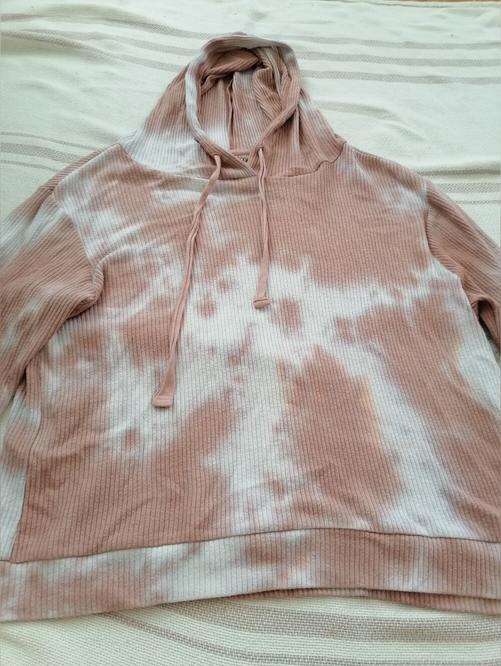 ivory ella Ribbed Tie-Dye Hoodie Sweater - Dusty Pink & White